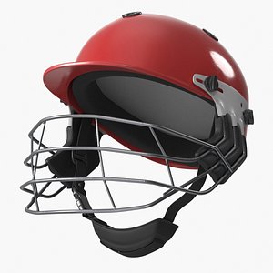 Cricket Headgear with Metal Face Cage Red 3D