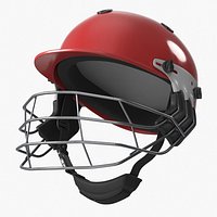 Cricket Headgear with Metal Face Cage Red