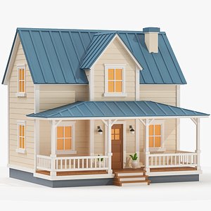 Cartoonish Wooden House Low Poly 3D Model 04