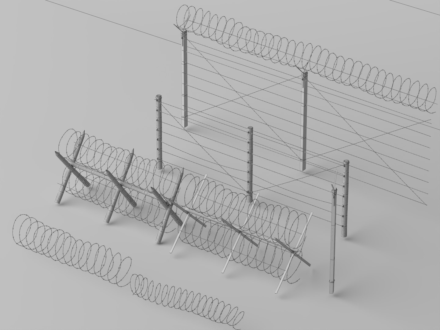 Barbed Wire Fence Fortification Pack 3D model https://p.turbosquid.com/ts-thumb/qr/p1PFUR/K0/barbedwire36/jpg/1787923951/1920x1080/fit_q87/073e103b91ffb9ed36d2b0a332986b2d0b2e3f9e/barbedwire36.jpg