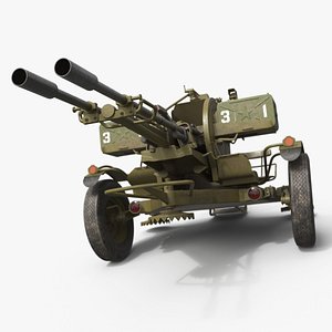 Soviet ZU-23-2 Twin-Barrel AA Gun Rigged for Cinema 4D