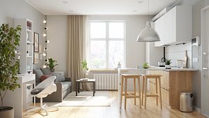 Scandinavian apartment interior 24sqm 3D