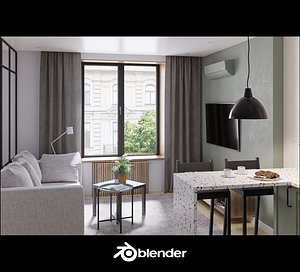 Scandinavian apartment interior 24sqm 3D