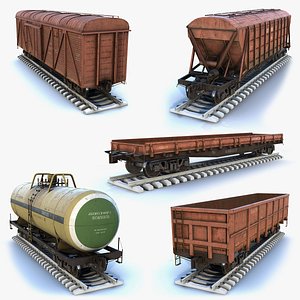 3D model set cargo cars