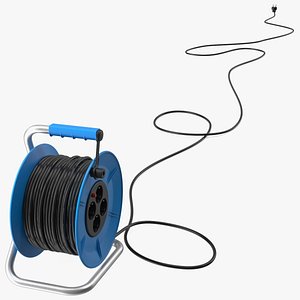 3D Unfolded Power Cable Reel with CEE 7 Outlets model
