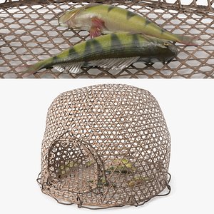 Dome Fishing Basket with Captured Fish Brown