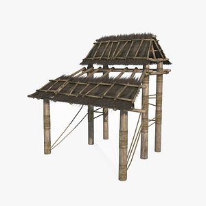 Ancient buildings thatched doors model