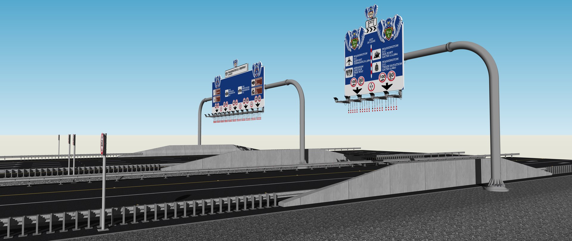 Road Sign Gantry Single and Two Posts model - TurboSquid 1941609