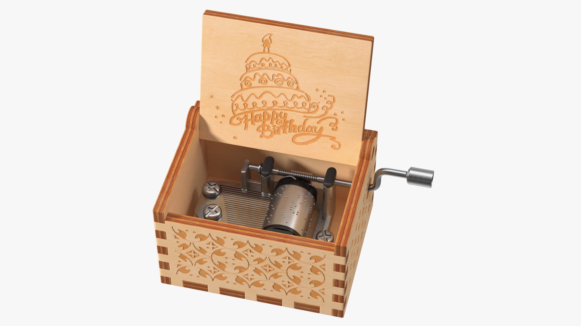 Wooden Hand Crank Music Box 3D model preview