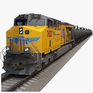 3D Train GE ES44AC Locomotive and Tank Car Union Pacific Railroad
