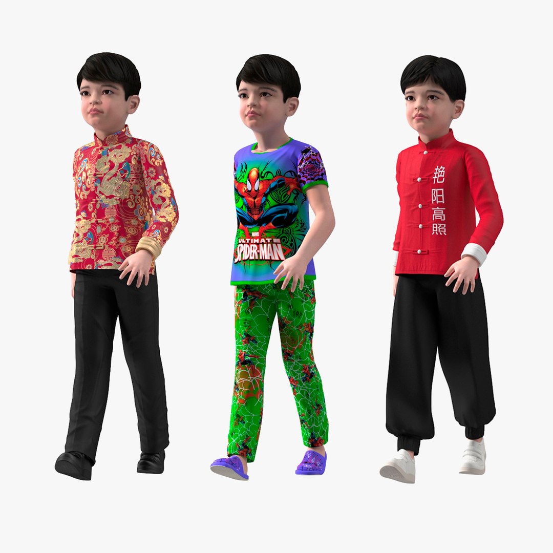 Rigged Asian Child Boys Collection 3D model preview