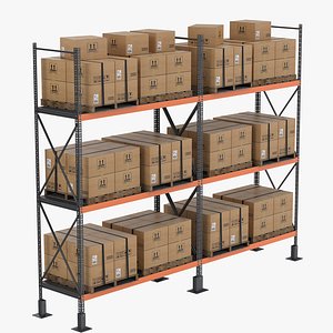 Metal Shelf And Cardboard Boxes 3D model