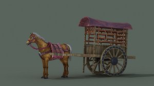 3D covered wagon Barouche  based work file Horse Buggy