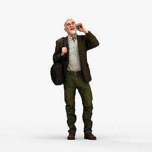00548Anthony006 - Senior Caucasian man making phone call in office with bag