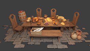 Medieval Laid Table Scene Asset 3D model
