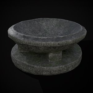 3D Medieval Stone Bird Bath model