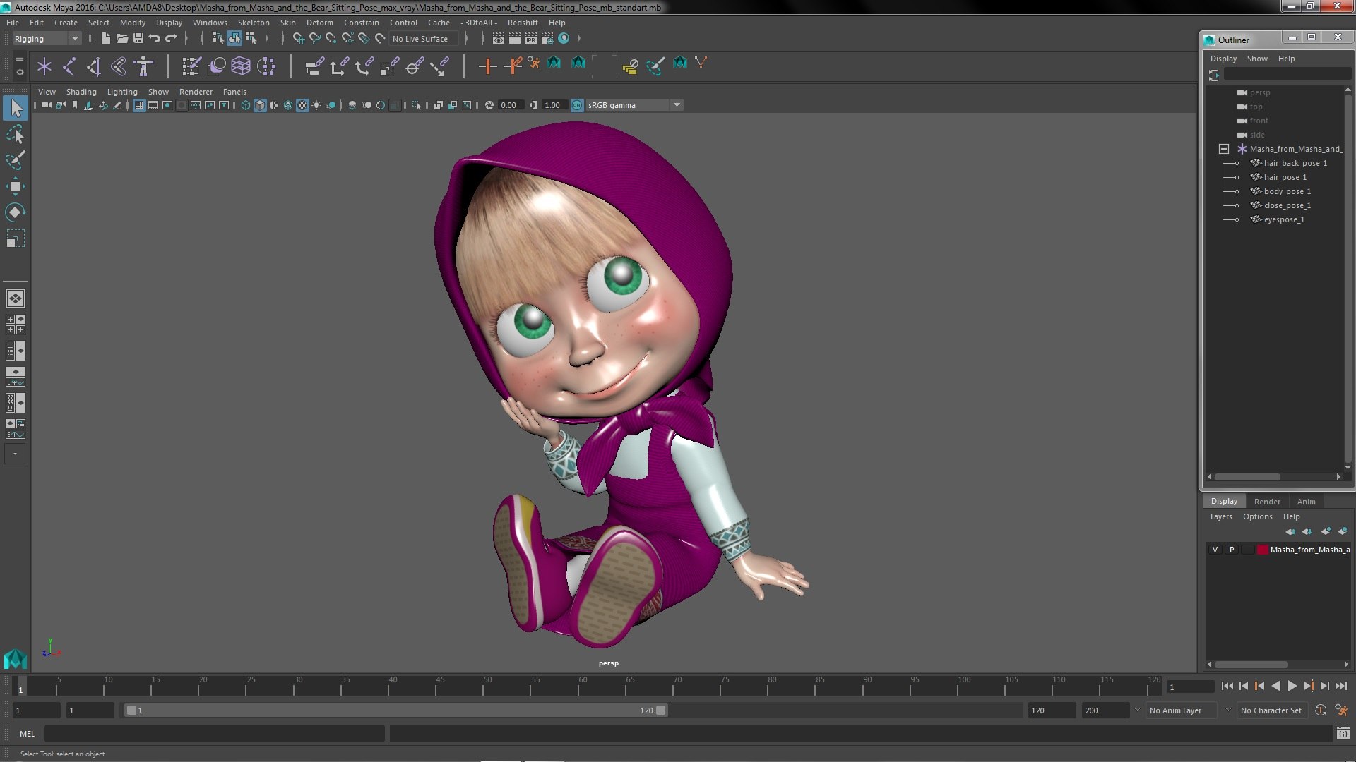 Masha From Masha And The Bear Sitting Pose 3d Model Turbosquid 2119159