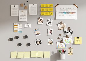 3D White board Tack board Wall Cork Board  Office Pin Notice Board Sticky Notes model