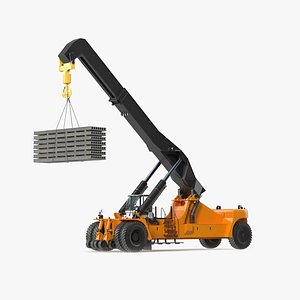 Reachstacker Lifts Concrete Slabs Rigged for Cinema 4D