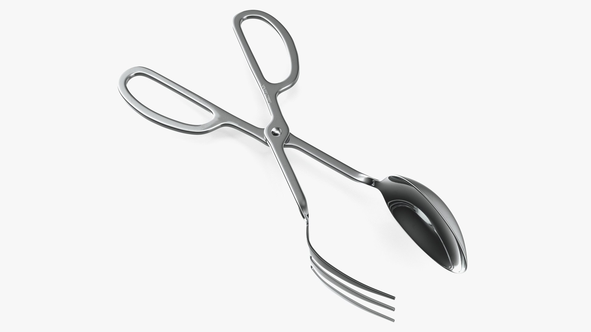 Salad Serving Fork and Spoon Silver 3D model preview