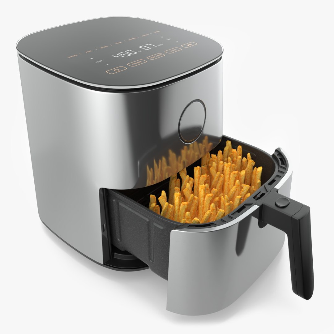 Air Fryer Steel with French Fries 3D model preview