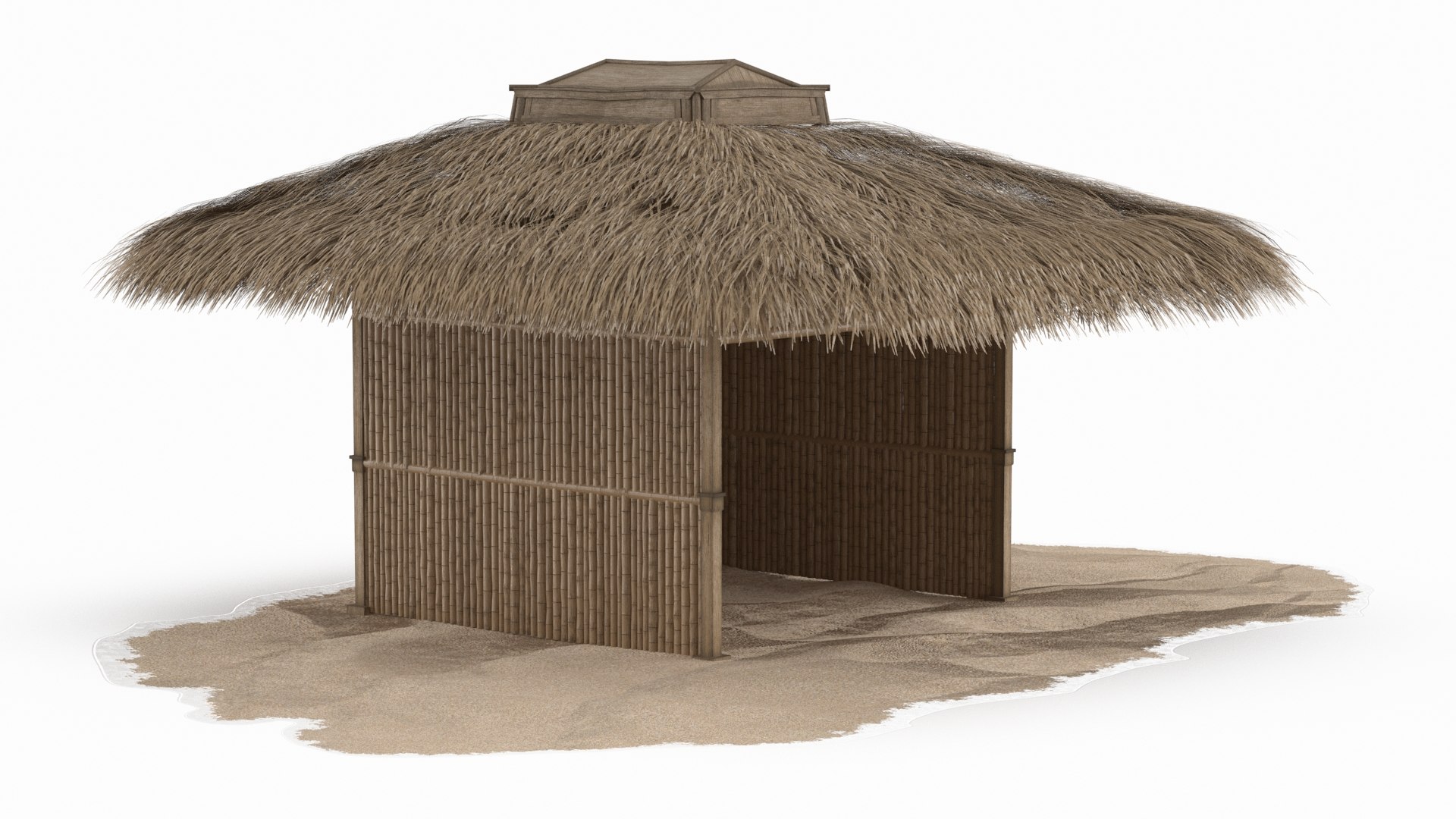 Enclosed Bamboo Hut with Thatch Roof Brown 3D model preview