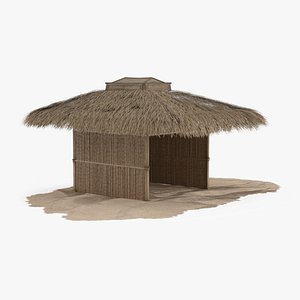 Enclosed Bamboo Hut with Thatch Roof Brown