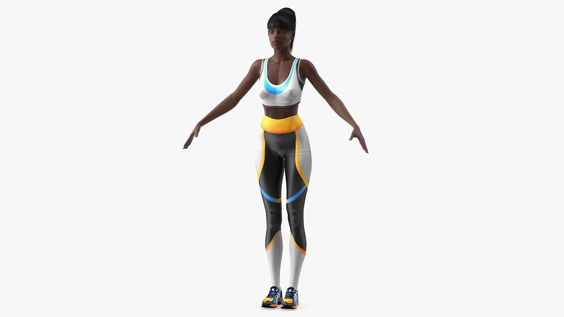 Dark Skin Fitness Woman T Pose 3D model preview