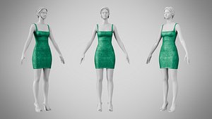 3D Dress 52 Emerald Velvet Green With Design model