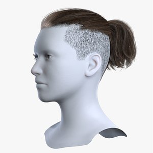 3D Realistic Brown Ponytail Undercut Cyberpunk Hairstyle 3D Asset