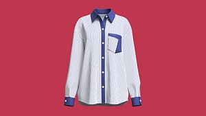 3D Girls Oversized Striped Shirt With Stylish Pocket model