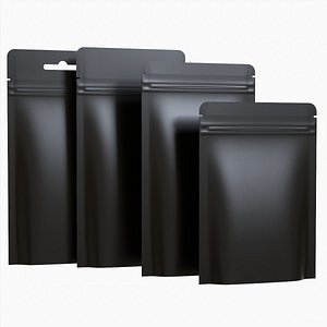3D Mylar pouch plastic bags set mockup 01 model