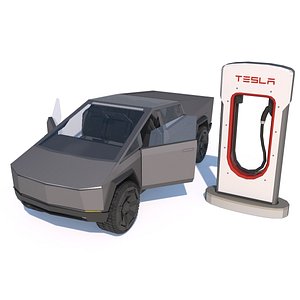 Tesla Cybertruck with Charging Station Module - Game Ready Low Poly 3D model