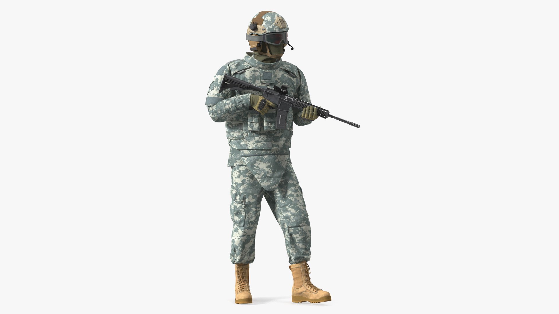 Equipped Military Soldier in Grey Camo Walking Fur 3D model preview