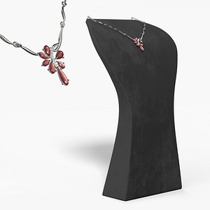 3D Pendant with Gemstones and Silver Chain on Stand model