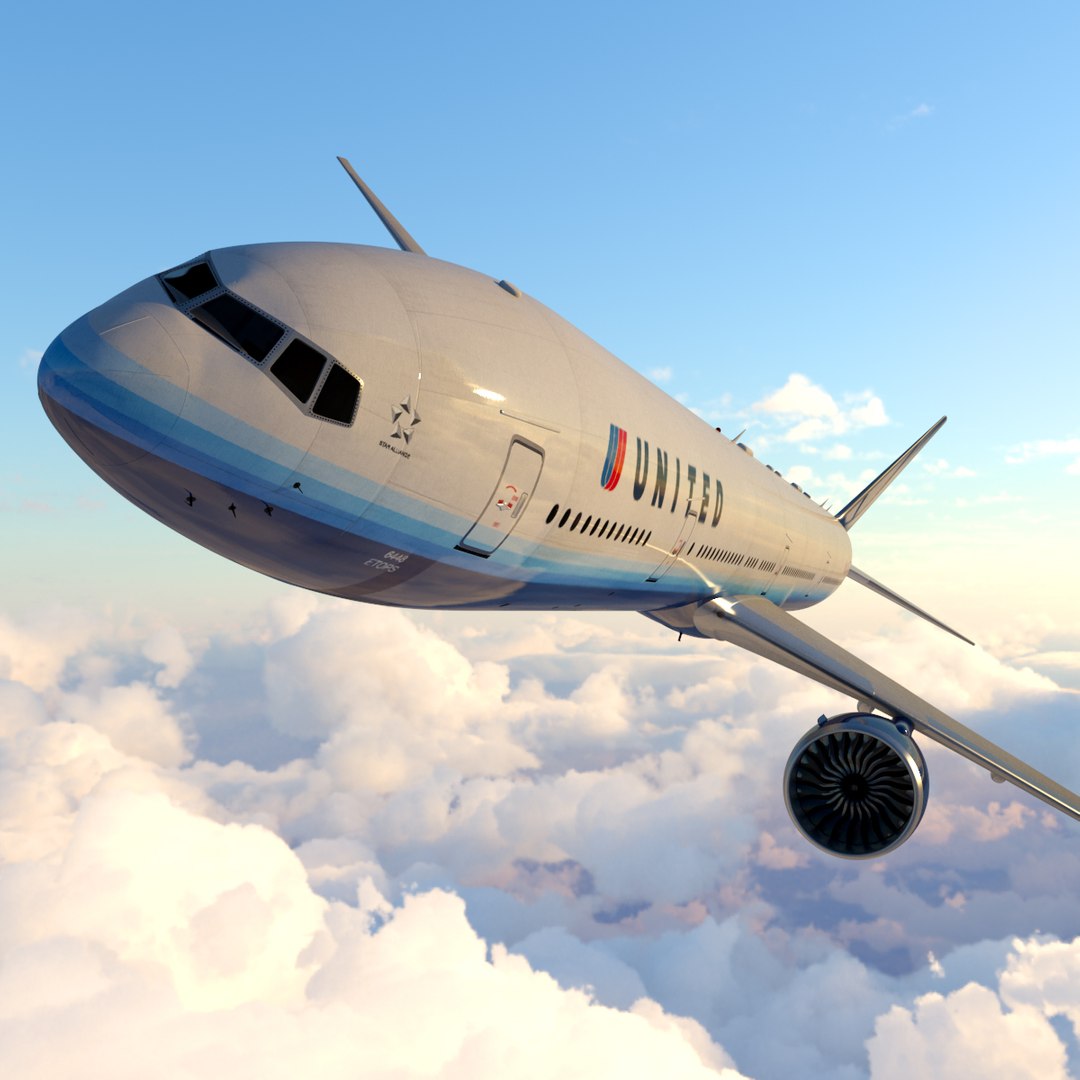 Boeing 777 United Airlines Rigged for Maya 3D model preview