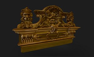 3D Baroque Overdoor Pediment with Putti Lions and Fruit Urn