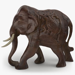 Carved Wooden Elephant Figurine - 3D Scanned