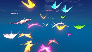 3D Neon Butterfly Animated Prefabs Unity