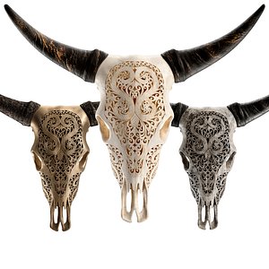 3D Carved cow skull