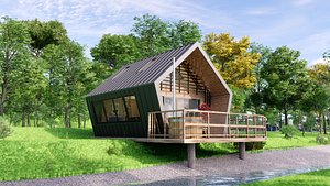 modern vacation residential house Low-poly (1)