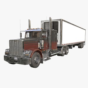 Flat Top Semi Truck Refrigerated Trailer - Low Poly