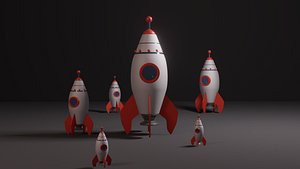 Red  White Low Poly Rocket 3D model