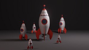 Red White Low Poly Rocket