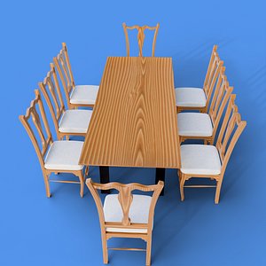 Classic Large Wooden Dining Table 8 Chairs 3d Model
