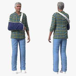 3D Elderly Man Arm Sling Bandage Hand Blue Rigged for Modo