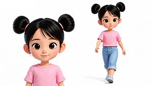 untitledStylized Cartoon Asian Girl Character Rigged  Animated Cute Girl model