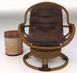 Rocking chair and pouf 3D model