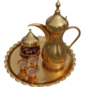 Arabic Ramadan and Eid Hospitality Set Dallah Cups and Dates 3D model