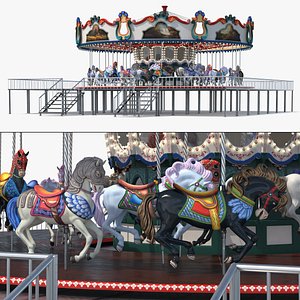 Amusement Park Carousel on Platform